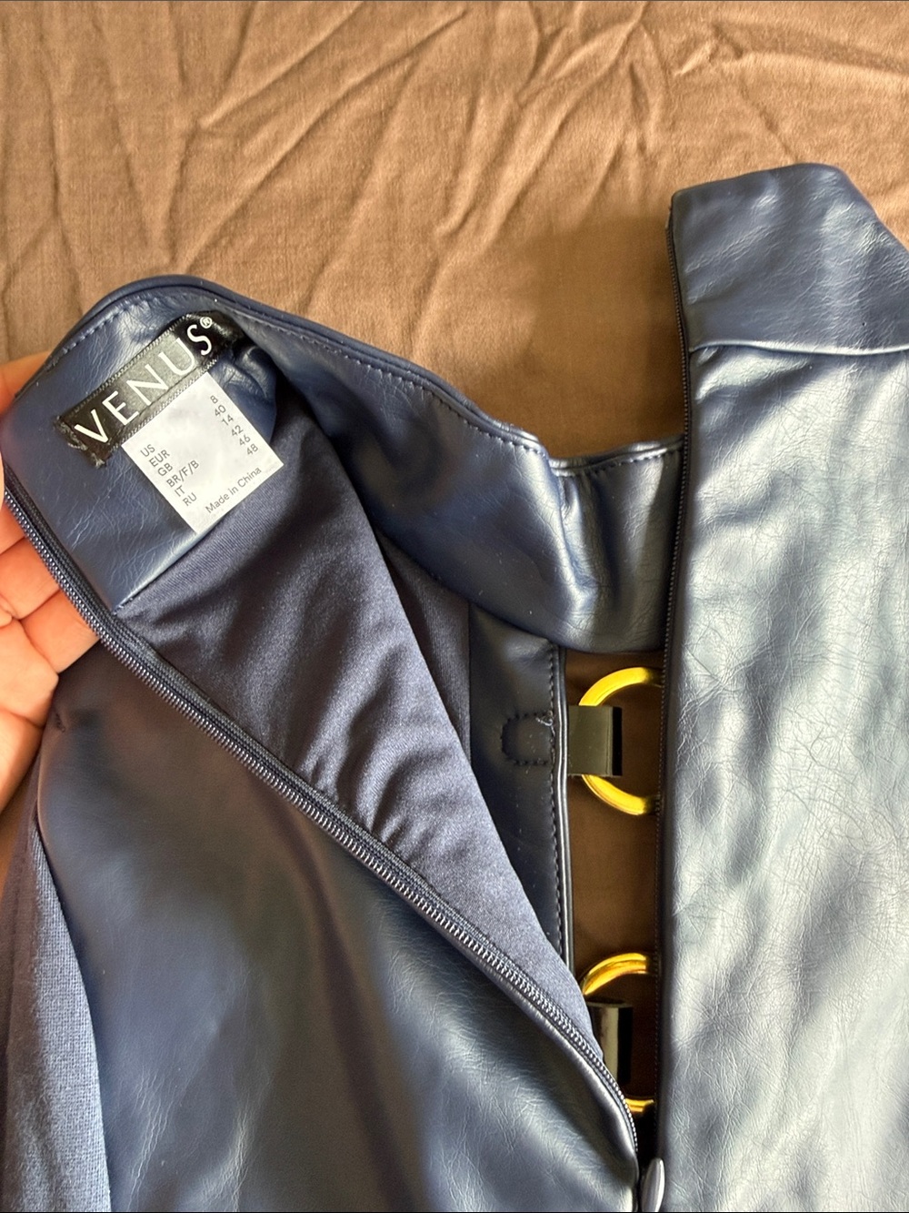 VENUS Navy Faux-Leather Sleeveless Top with Gold Buckle Details - Picture 5 of 5